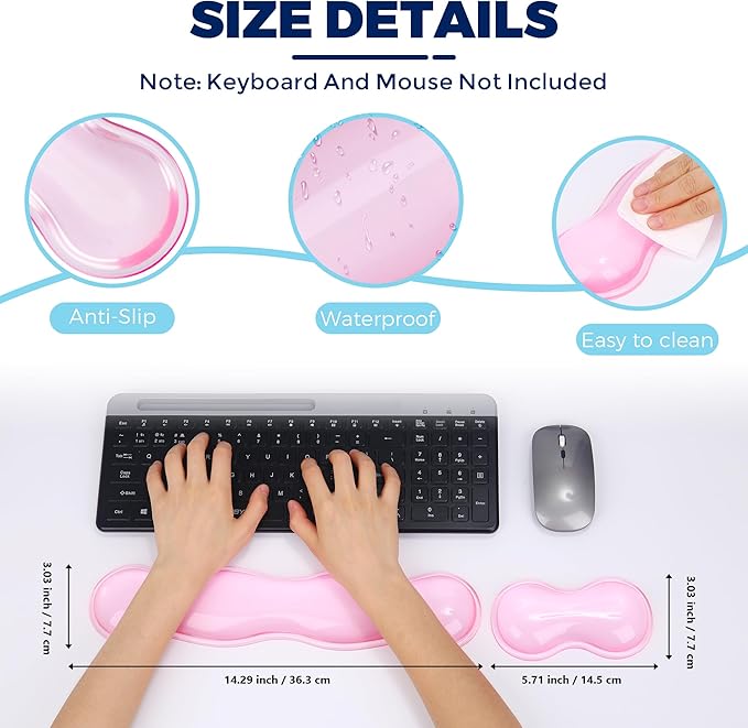 Gel Wrist Rest for Keyboard and Mouse, Wrist Rest for Keyboard, Mouse Wrist Support, Pain Relief, Cool Touch, Non-Skid, Mouse Wrist pad