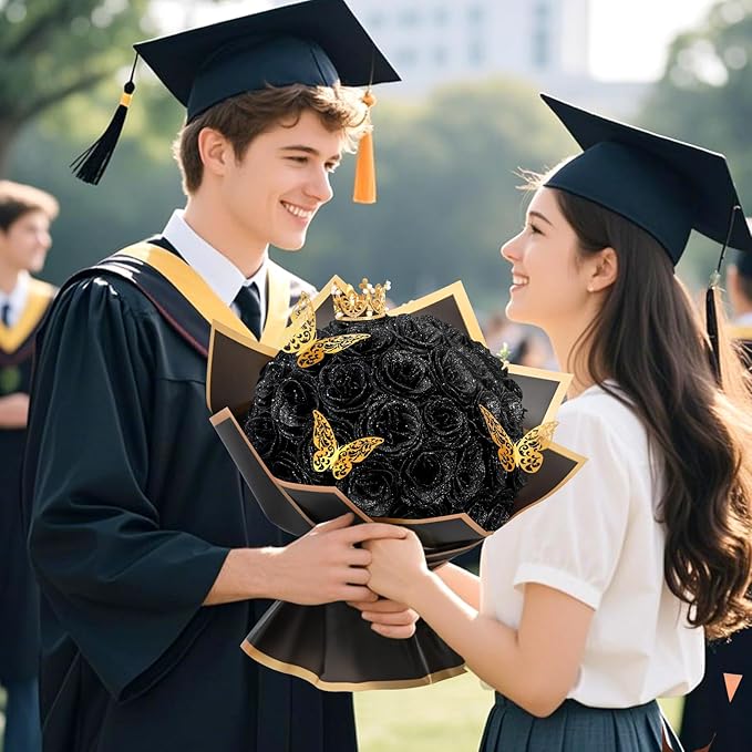 Waipfaru 24 Pcs Glitter Roses Bouquet, DIY Fake Flowers Bouquet, Artificial Black Rose Bouquet for Valentines, Mothers Day Gifts, Anniversary, Engagement, Wedding