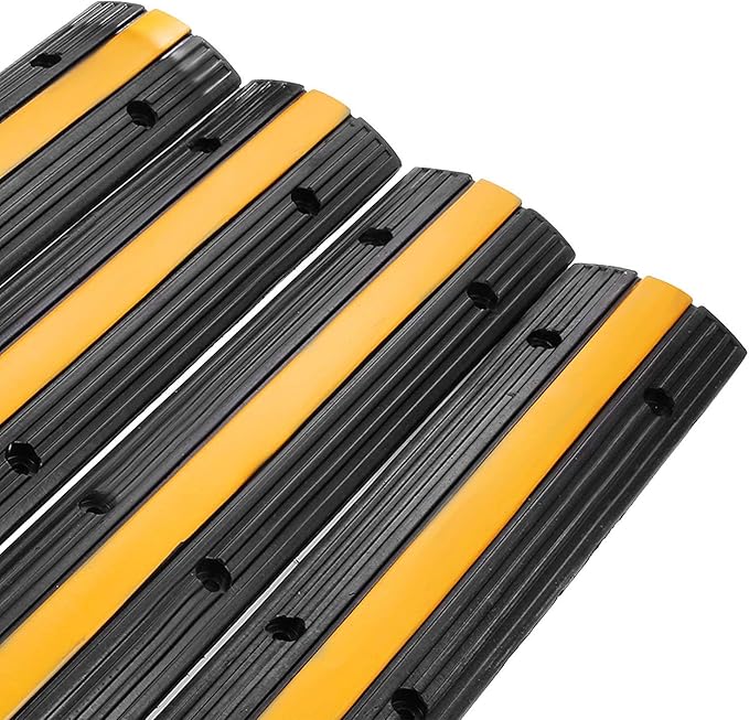 Reliancer 4 Pack 1-Channel Rubber Cable Protector Ramp Traffic Speed Bump 18000lbs Capacity Heavy Duty Cable Protective Cover Ramp Driveway Hose Cord Track Protector Wires Concealer for Garage Parking