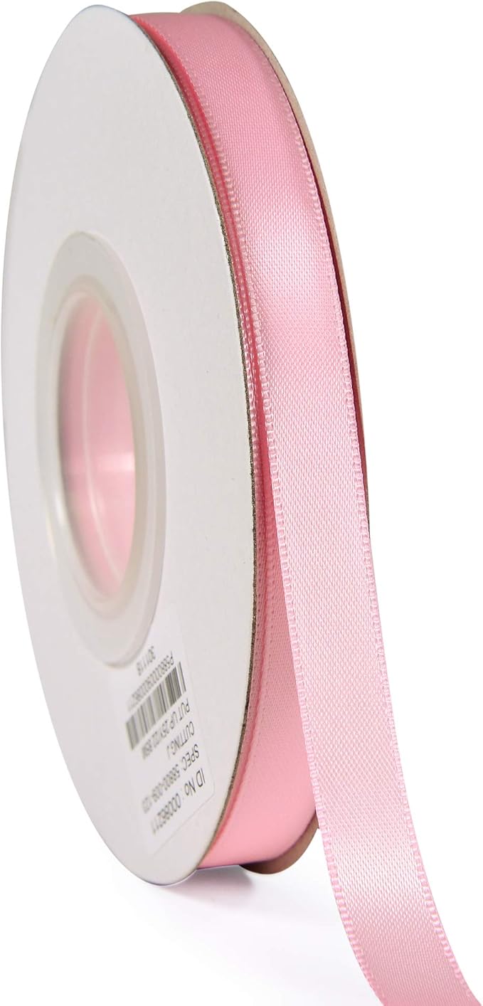 YAMA Pink Double Face Satin Ribbon 3/8 Inch 25 Yards Thin Baby Pink Ribbon for Gift Wrapping Ribbons Decorations DIY Crafts Arts