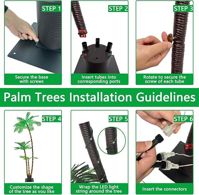 6FT Lighted Artificial Palm Tree with Three Trunks and Upgraded 260 LED Lights - Outdoor/Indoor Use, Perfect for Tiki Bars, Patios, Homes, Offices, Beaches, Yards Pool and Cruise Party
