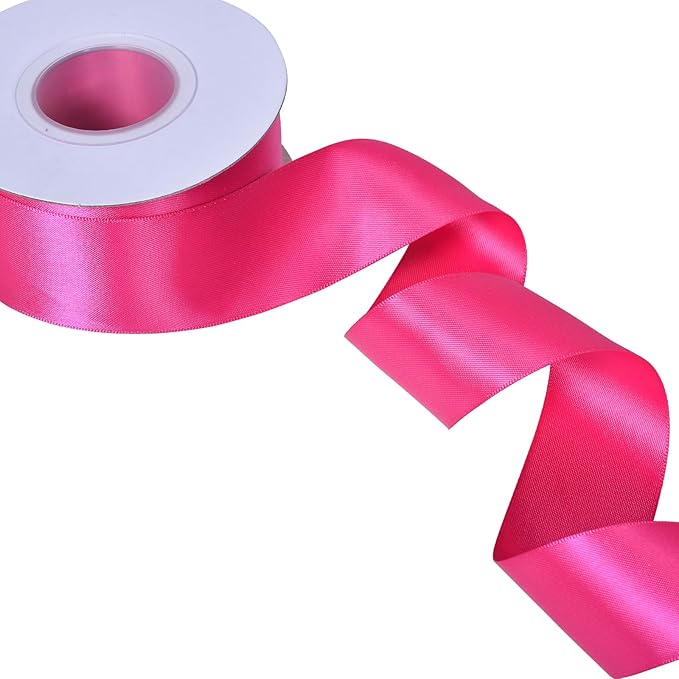 YAMA Hot Pink Double Faced Satin Ribbon, 1 1/2 Inch 25 Yards, Great for Crafts Bows Flower Bouquet Wedding Home Decor Gift Wrapping