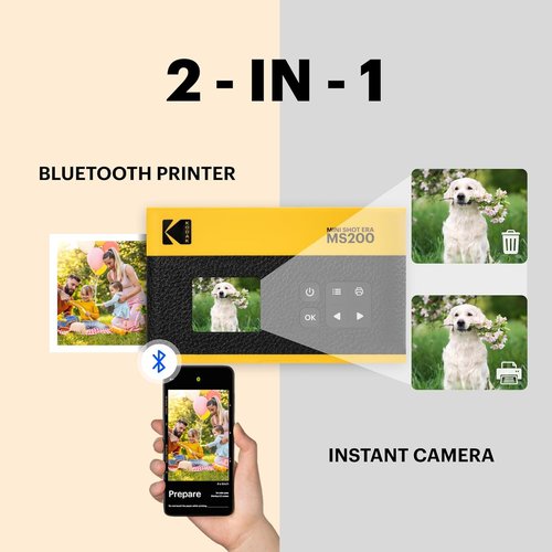 KODAK Mini Shot 2 ERA Instant Digital Camera & Photo Printer - 2-in-1 Portable, Bluetooth, Black | 38 Sheets Included