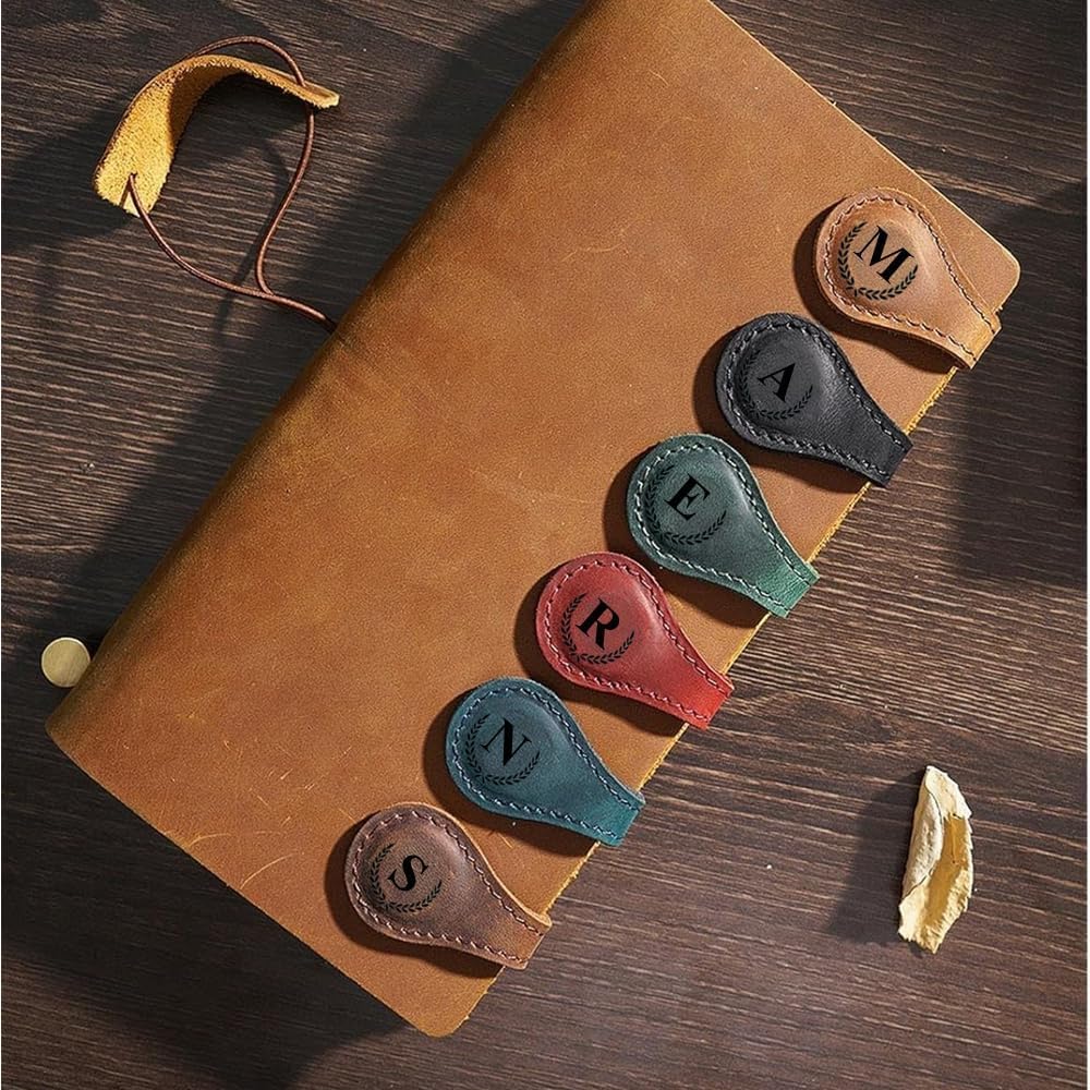 Skiennix Personalized Magnetic Leather Bookmark - Custom Initials, Multi-Functional Design | Cute Gift for Women & Teachers (M, Blue)