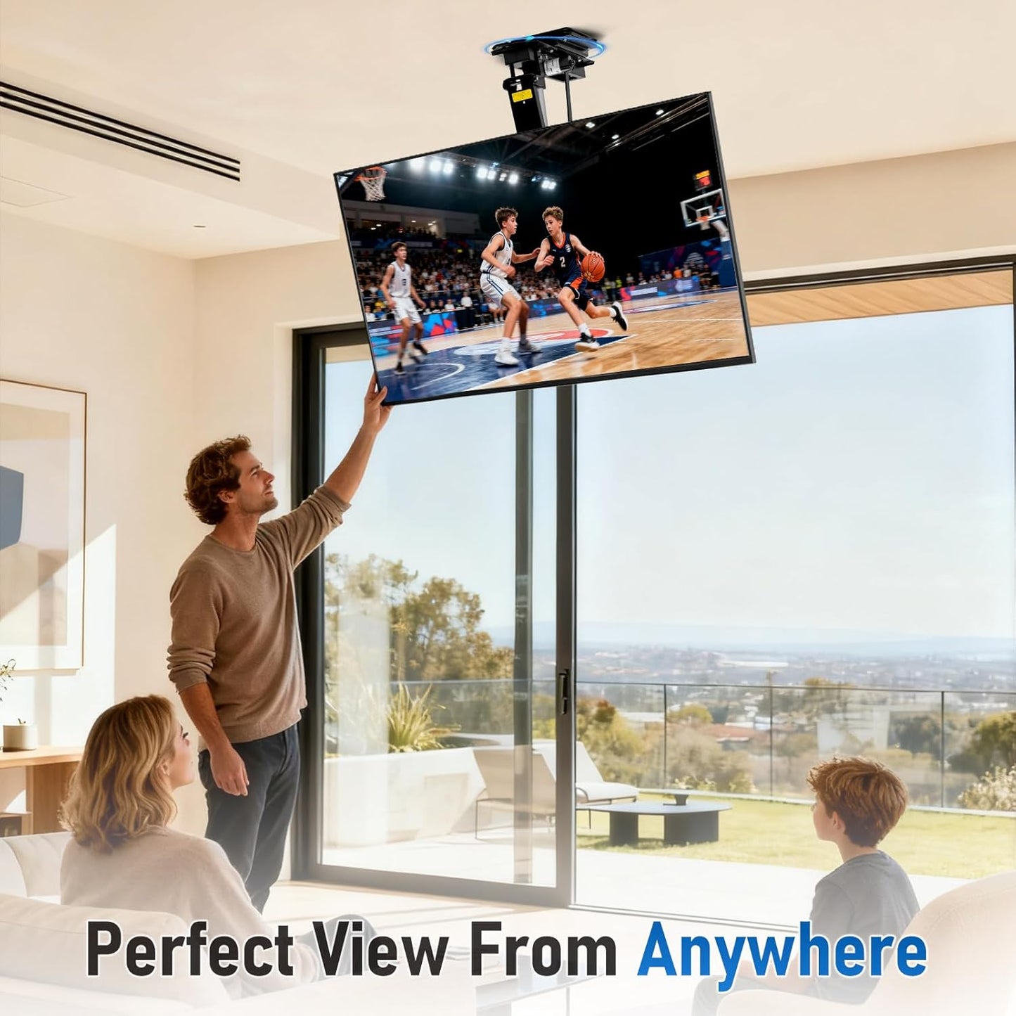 TOPSKY 360° Rotation Ceiling TV Mount - Heavy-Duty Turntable Accessory, 10.24"x10.24" Compatible