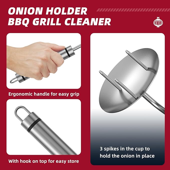 Onion Holder Grill Brush, BBQ Grill Brush Bristle Free for Outdoor Grill, Grill Cleaning Brush Tools for Blackstone Charcoal Grills Gas Grills, Grill Cleaner Brush BBQ Grill Accessories
