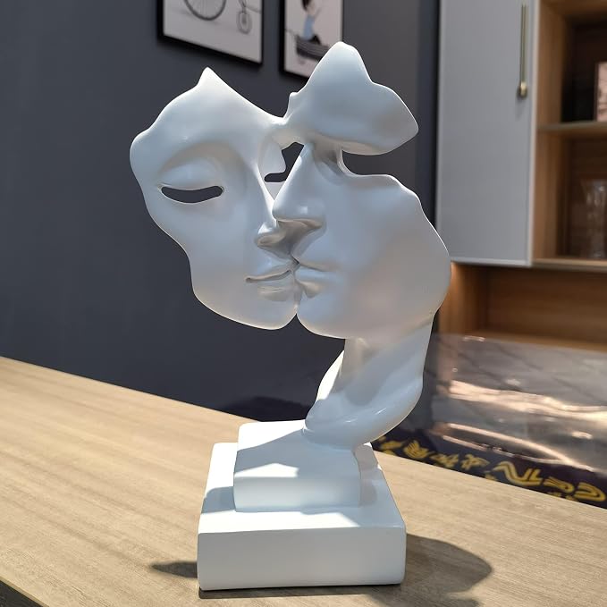 Couples Kiss Sculpture,White Thinker Resin Statue Ornaments,Silence is Gold Abstract Art Figurine,Abstract Style Sculptures,Living Room Desk Decorations,Bookshelf Decorative Objects