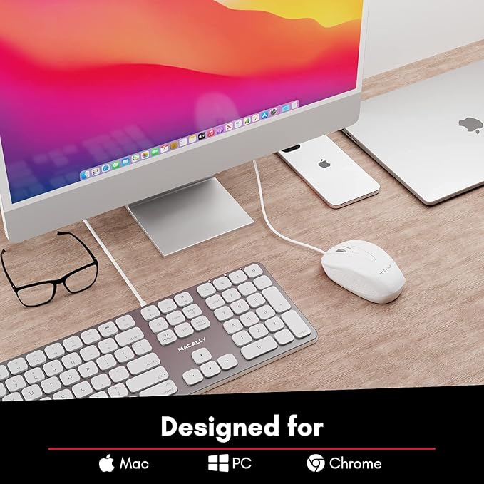 Macally Extended Wired Keyboard and Mouse Combo, Ergonomic Comfort