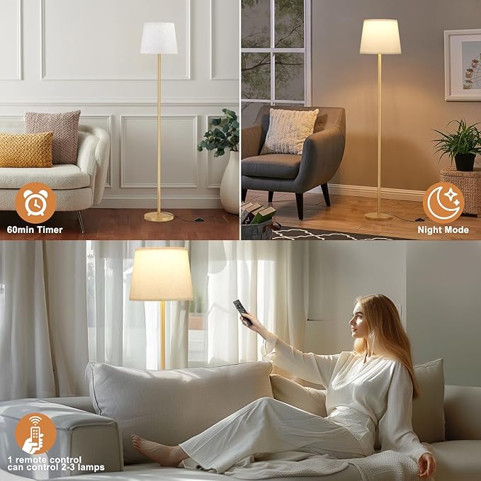 Raexpectis 【Upgraded Floor Lamps for Living Room, Modern Floor Lamp with Remote Control, Dimmable Colors Temperature Standing Lamp Foot Switch, 9W Bulb Tall Lamps for Bedroom Office Kid Room - Gold