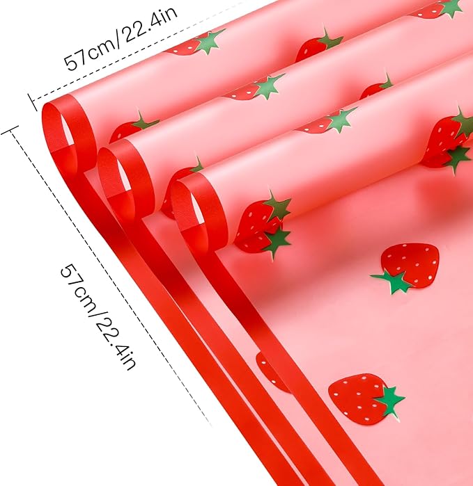 WRAPAHOLIC 20 Sheets Flower Wrapping Paper - 22.4 x 22.4 inch Red Strawberry Water-Resistant Floral Bouquet Wrapping Paper, Florist Supplies Packaging for Graduation Ceremony Gift DIY