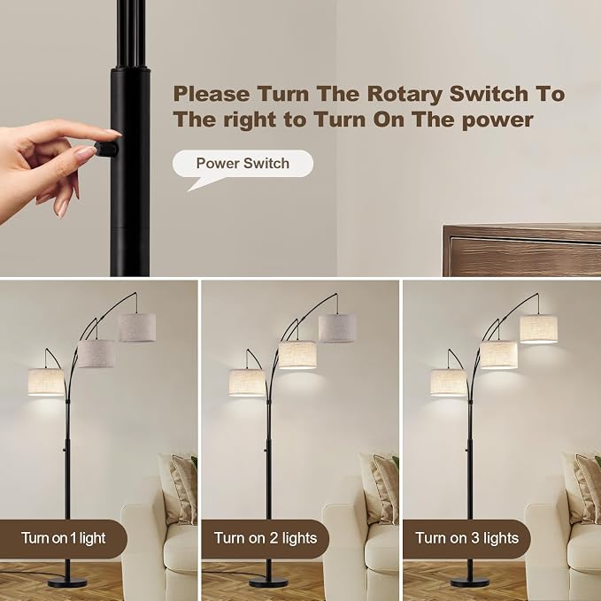 Netin Arc Floor Lamp with Remote, 3 Light Floor Lamp for Living Room Bright Lighting, 3 Color Temperature, Dimmable Tall Standing Lamp, Mid Century Tree Floor Lamp for Bedroom Office