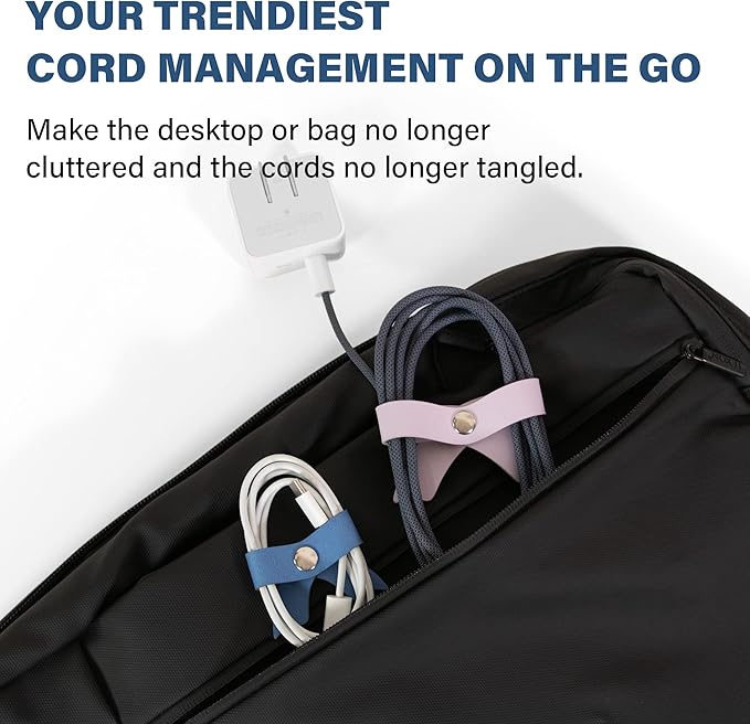 SenseAGE 5 Pack Cord Organizer, Bow Cord Keeper, Cable Organizer USB Holder, Leather Cable Management, Cable Straps, Earphone Winder, Storage Straps for Electronics, Earbuds, Big, Mint