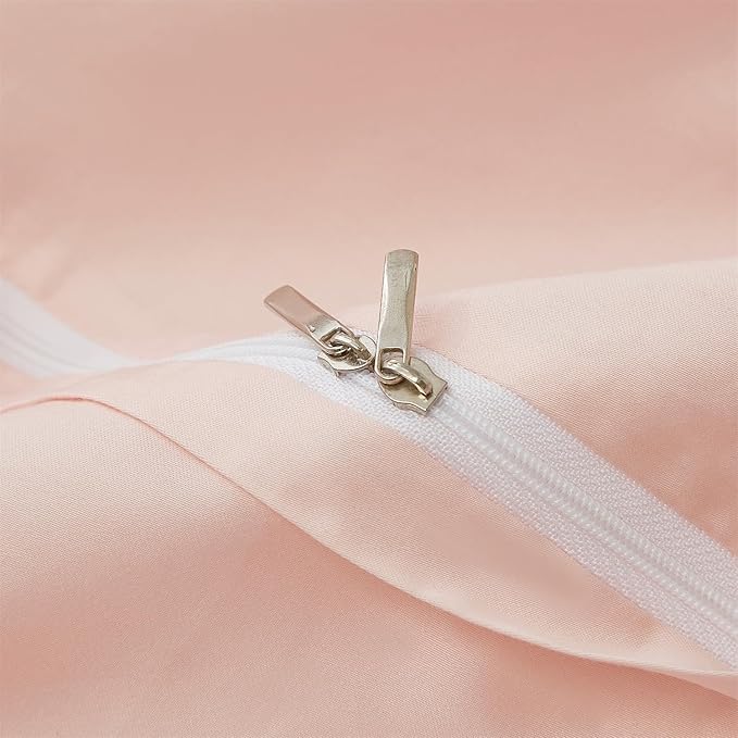 mixinni Luxury Satin Duvet Cover Set with Embroidery Lace, Silky Soft Bedding Set (1 Duvet Cover + 2 Pillowcases), Blush Pink - Elegant Bedroom Comforter Cover, Vintage Royal Style-Twin XL Size