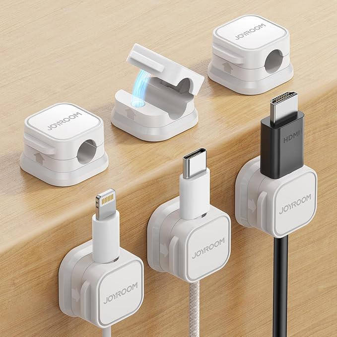 6 Pack Magnetic Cord Holder, Cord Organizer Cable Clip for Desk Management, JOYROOM Smooth Adjustable Cable Clip, Wire Holder Keeper Organizer for Home Office Desk Phone Car Wall Desktop Nightstand