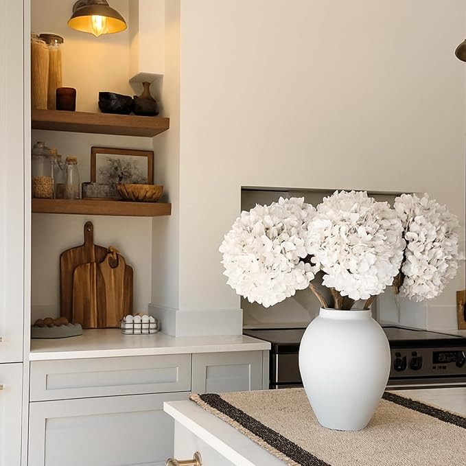 5 x Extra Large Faux Hydrangea Flowers For Centerpiece Table Decorations, Silk Hydrangea Stems Flowers, White Living Room Coffee Table Decor, Hortensias Artificiales, Realistic Lifelike, 19in Tall