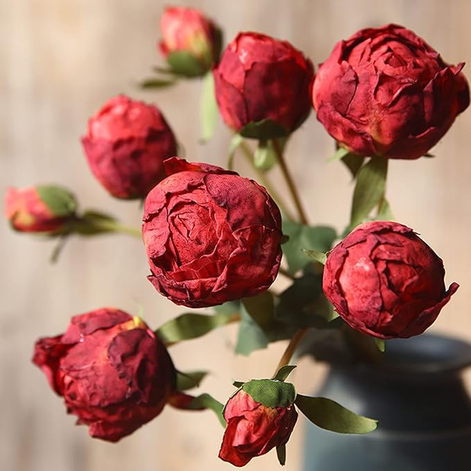Silk Flower Artificial Peony Flowers Bouquet Centerpieces for Tables Vase Wedding Decorations Flower Arrangement Props Artificial Peony Flowers with Stems