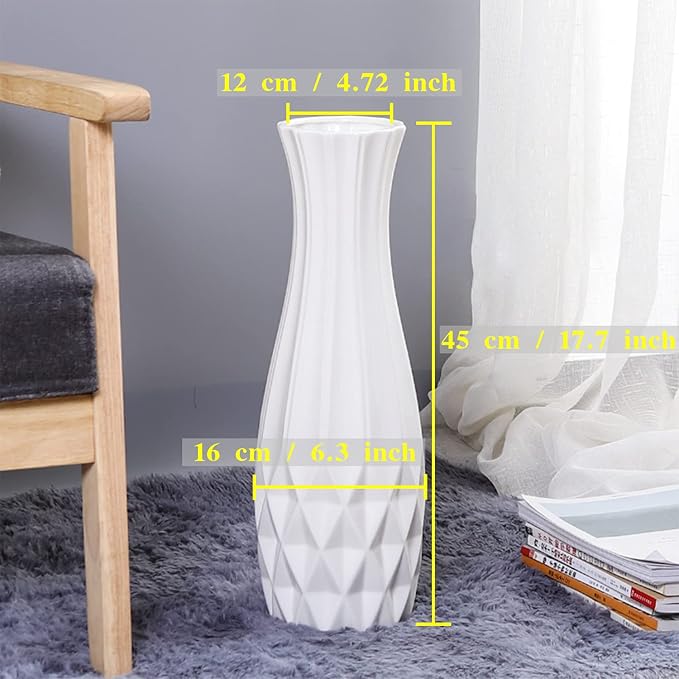 Ceramic Floor Large Vase 17.7 Inches Tall,White Modern Flower Tall Vases for Office, Home,Farmhouse,Living Room Décor,Simple Origami Design Fall Decorative Porcelain Flower Arrangement Vase Ideal Gift