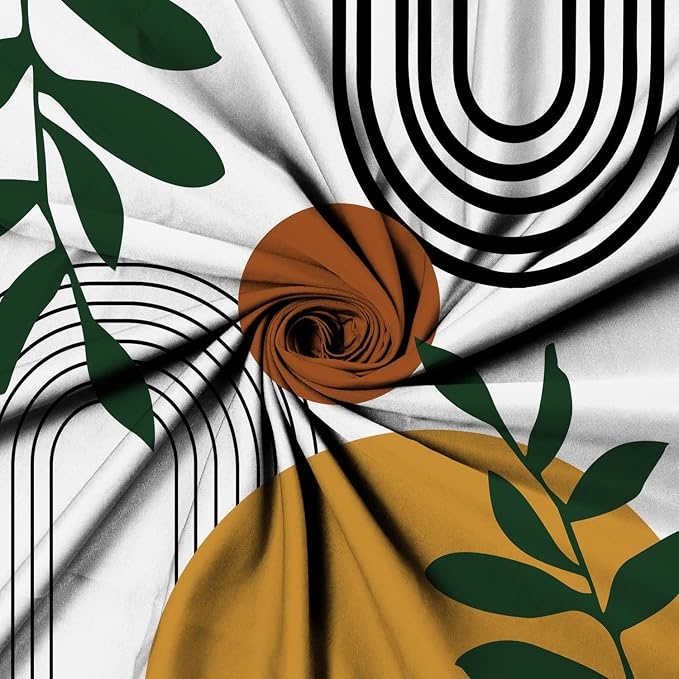 Boho Geometric Shower Curtain White Beige Mid Century Abstract Arch Curve Bathroom Curtain Minimalistic Sun Shower Curtain Sets for Bathroom Extra Long 72x84 in with 12 Hooks