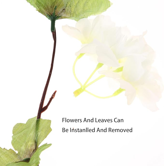 2Pcs Artificial Cherry Blossom Flower Garland Silk Fake Hanging Flower Vines for Home Wedding Decoration 7.2FT, White