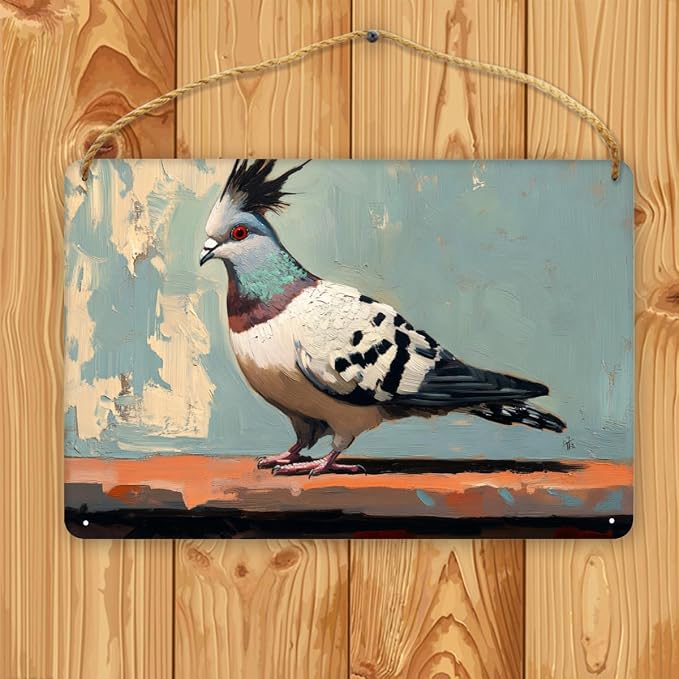 Pigeon Art Rustic Wooden Wall Art – 12x8 Inch Farmhouse Wood Sign for Living Room Entryway, Charming Bird Wood Decors for Nature Lovers & Cozy Home Enthusiasts