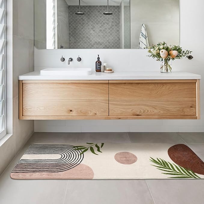 Boho Bathroom Runner Rugs 24 x 60 Non Slip, Large Long Bathroom Rug Cute Bath Mat for Bathtub Washable Shower Rug