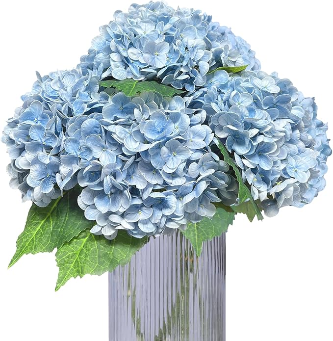 3pcs Hydrangea Artificial Flowers, 21" Real Touch Silk Faux Hydrangeas Flowers Lifelike Fake Hydrangea for Wedding Bouquets,Home Decor&Party Centerpieces (Blue)
