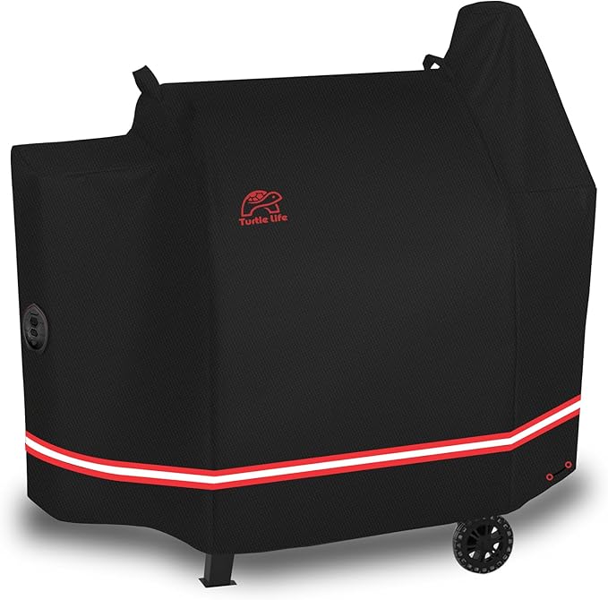 Turtle Life Pellet Grill Cover, Heavy Duty All Weather Protection Wood Pellet Smoker Barbecue Cover for Pit Boss 820&850 Series Z Grill 700, Black, 58" Wx27”Dx46.5”H