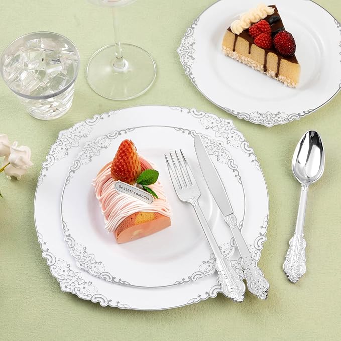 75PCS Silver Plastic Silverware for 25 Guests, Heavy Duty Silver Disposable Utensils Sets, Includes 25 Forks, 25 Spoons, 25 Knives, Elegant Cutlery Perfect for Wedding or Party