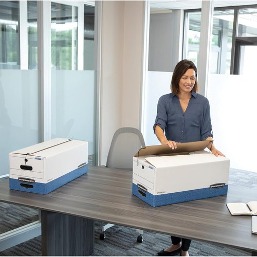 Bankers Box Heavy-Duty String & Button File Storage Box - 12-Pack, FastFold Assembly, Legal Size