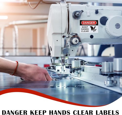 Safety Decals by Danger | 10 Pcs Keep Hands Clear Warning Stickers - 5 x 3.5 Inch Adhesive Vinyl, Red/Black on White