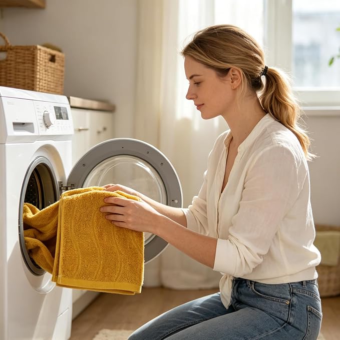 3 Pack Mustard Hand Towels Set, 100% Cotton Wavy Striped Jacquard Towels for Bathroom Kitchen 13.4 x 29.5 Inches (3 PCS Mustard)