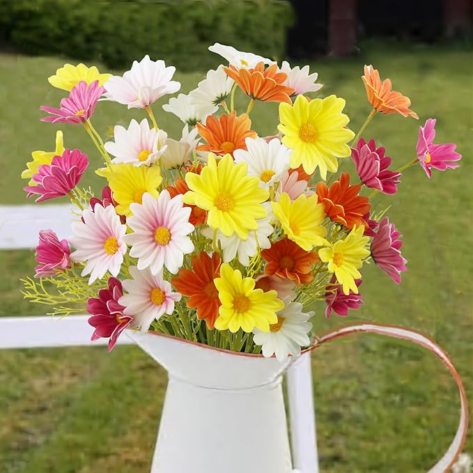 10 Pcs Artificial Daisy Flowers Bulk Artificial Flowers Wildflowers Silk Daisy Faux Gerbera Daisies Bouquet Spring Flowers for Outdoor Indoor Wedding Table Centerpiece Floral Arrangements Decor