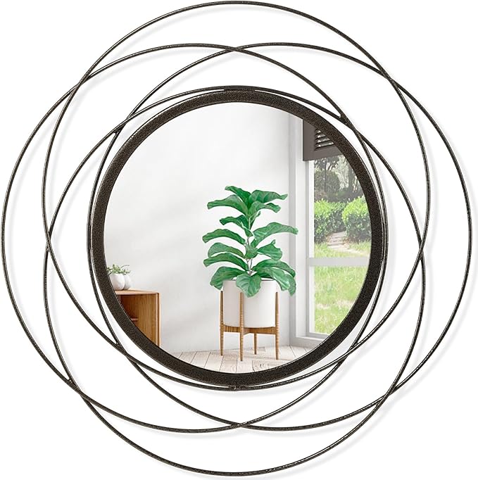Wall Mirror Mounted Round Decorative Mirrors with Iron Metal Wire Frame Mirror for Wall, Home Decorative Bathroom Vanity, Living Room or Bedroom Large 20”