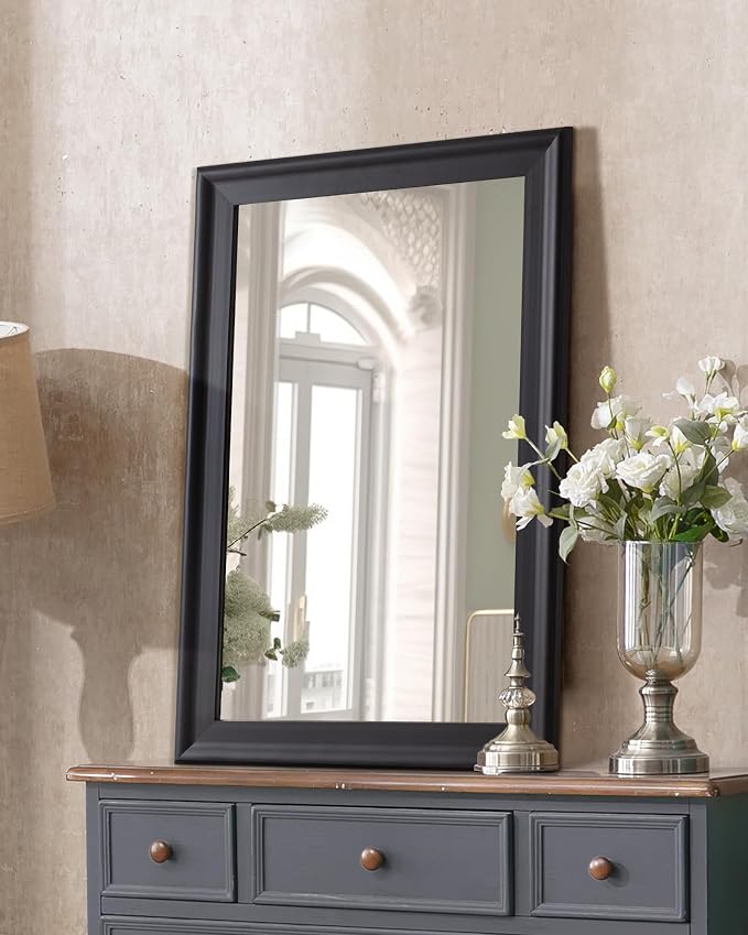 CULER Black Wood Wall Mirror for Bathroom,Rectangle 20 x 30 inch Hanging Vanity Mirrors with Wooden Frame for Living Room,Bedroom,Entryway
