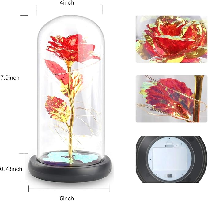 Eternal Rose Preserved Flower Birthday Gifts - Women Gifts for Her Anniversary Valentines Mothers Day Christmas Thanksgiving - Light Up Red Rose Glass Flower Gifts for Mom Wife Grandma Girlfriend Lady