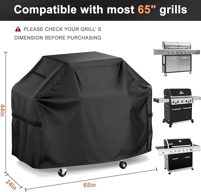 LBTING Grill Cover, 65-inch Heavy Duty 300D Oxford Waterproof Windproof UV Resistant BBQ Gas Grill Cover for Outdoor Barbecue Fit Most Brands Weber, Brinkmann, Char Broil, Holland