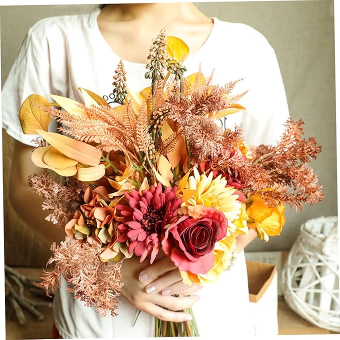 Artificial Flower Bouquet Sunflowers Roses, Fall Decor Bridal Bouquets Silk Flowers for Home, Party, Wedding, Porch, 2 Sets