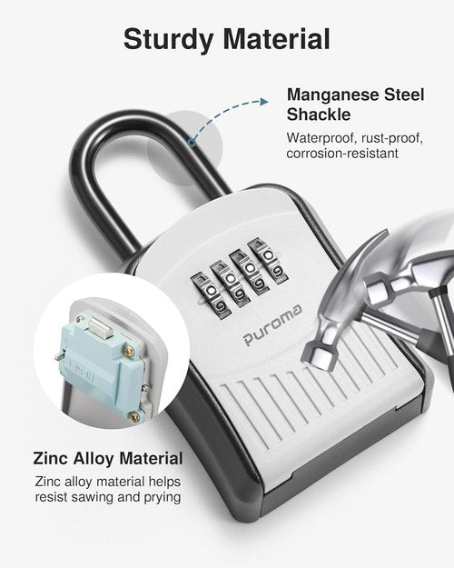 Puroma Lock Box - Wall-Mounted Key Storage with Resettable Code | Portable Security Box (Gray)