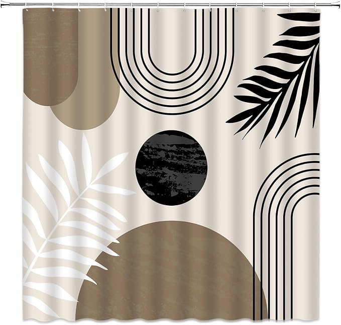Mid Century Modern Shower Curtain Boho Brown Abstract Retro Aesthetic Fabric for Bathroom Decor Bathtub with Hooks (70" WX74.8 H)