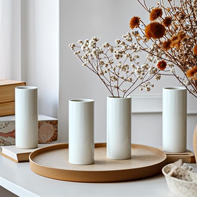 Modern White Ceramic Vase Set of 20 for Living Room Bedroom 5.51'' Minimalist Fresh Small Flower Vases for Bouquet Fake Plant Home Decor Office Fireplace Centerpieces Nordic Style 20 Pack