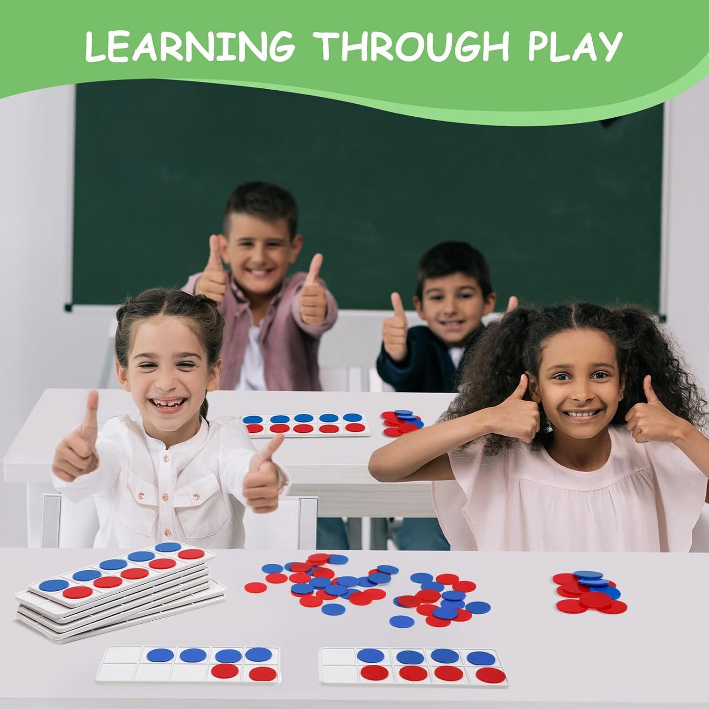 Soulchen 12 Sets Plastic Ten Frames - Essential Math Manipulatives for Kids | Includes 120 Red & Blue Counters