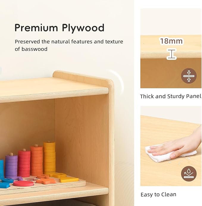 OOOK 2-Shelf Montessori Shelf Toy Organizers and Storage for Kids, 3-Section Wooden Storage Cabinet Shelves for Classroom, Kindergarten, Kids Room, Playroom