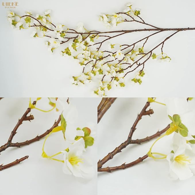 Uieke 3PCS Artificial Cherry Blossom Flowers, 40.5in Silk Cherry Blossom Branches Long Stems Fake White Flowers Arrangements for Wedding Home Japanese Sakura Room Decor