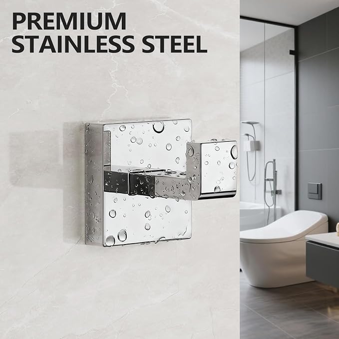 Kruodop 4 PCS Towel Hooks for Bathroom, Wall Mount Towel Holder, Black Matte Wall Robe Hook,Square Stainless Steel Door Hanger Towel Hook for Kitchen, Bedroom,Hotel,Pool,Coats（Silver）