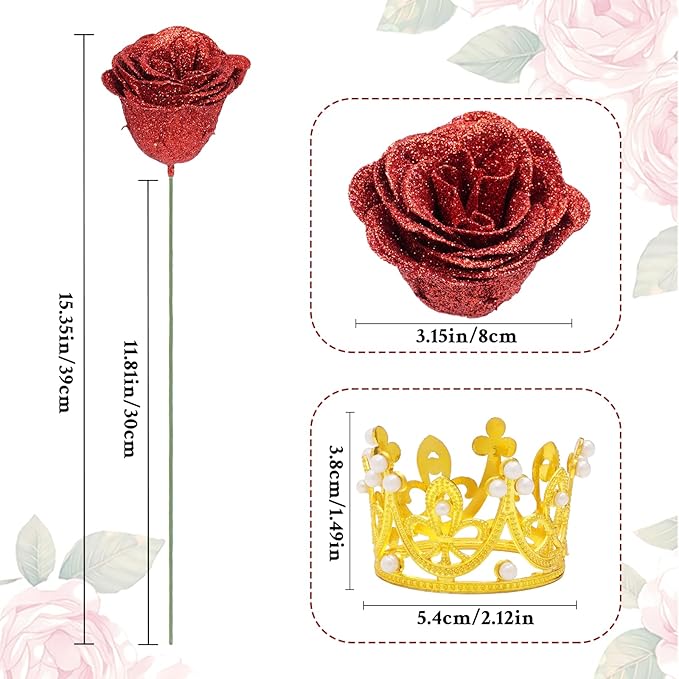 Waipfaru 36 Pcs Glitter Roses Bouquet, DIY Fake Flowers Bouquet, Artificial Red Rose Bouquet for Valentines, Mothers Day Gifts, Anniversary, Engagement, Wedding
