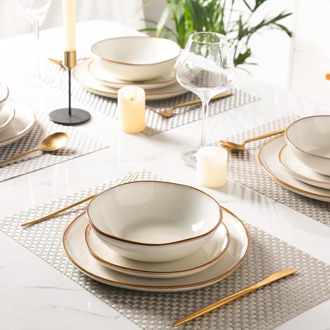 AmorArc Ceramic Dinnerware Sets,Handmade Reactive Glaze Stoneware Plates and Bowls Sets,Highly Scratch Resistant | Dishwasher & Microwave Safe Dishes Set,Service for 4 (12pc)