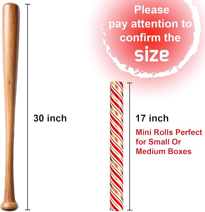 MAYPLUSS Christmas Stripe Wrapping Paper Roll - 17 Inch X 33 Feet - Classic Red Candy with Gold Diagonal Stripes Winter Holiday Gift Wrap for Weddings Birthday Party Showers and Scrapbooking