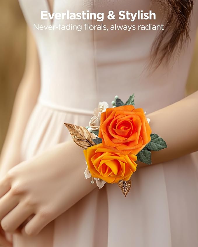 InnoGear Artificial Flowers, 100 Pcs Shades of Orange Rose Foam Fake Roses Bulk with Stems for Autumn Fall Decoration DIY Wedding Bouquets Centerpieces Bridal Shower Party Christmas Tree