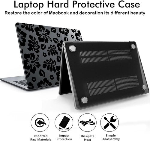 Idocolors MacBook Air 13-Inch Case - Crystal Hard Shell Protective Cover | Black Hibiscus Flowers