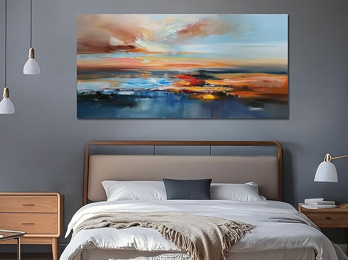 Brushart Abstract Wall Art Large Landscape Canvas Picture, Painting Wall Decor Living Room Textured Artwork for Walls Bedroom Home Office, 48"x24"